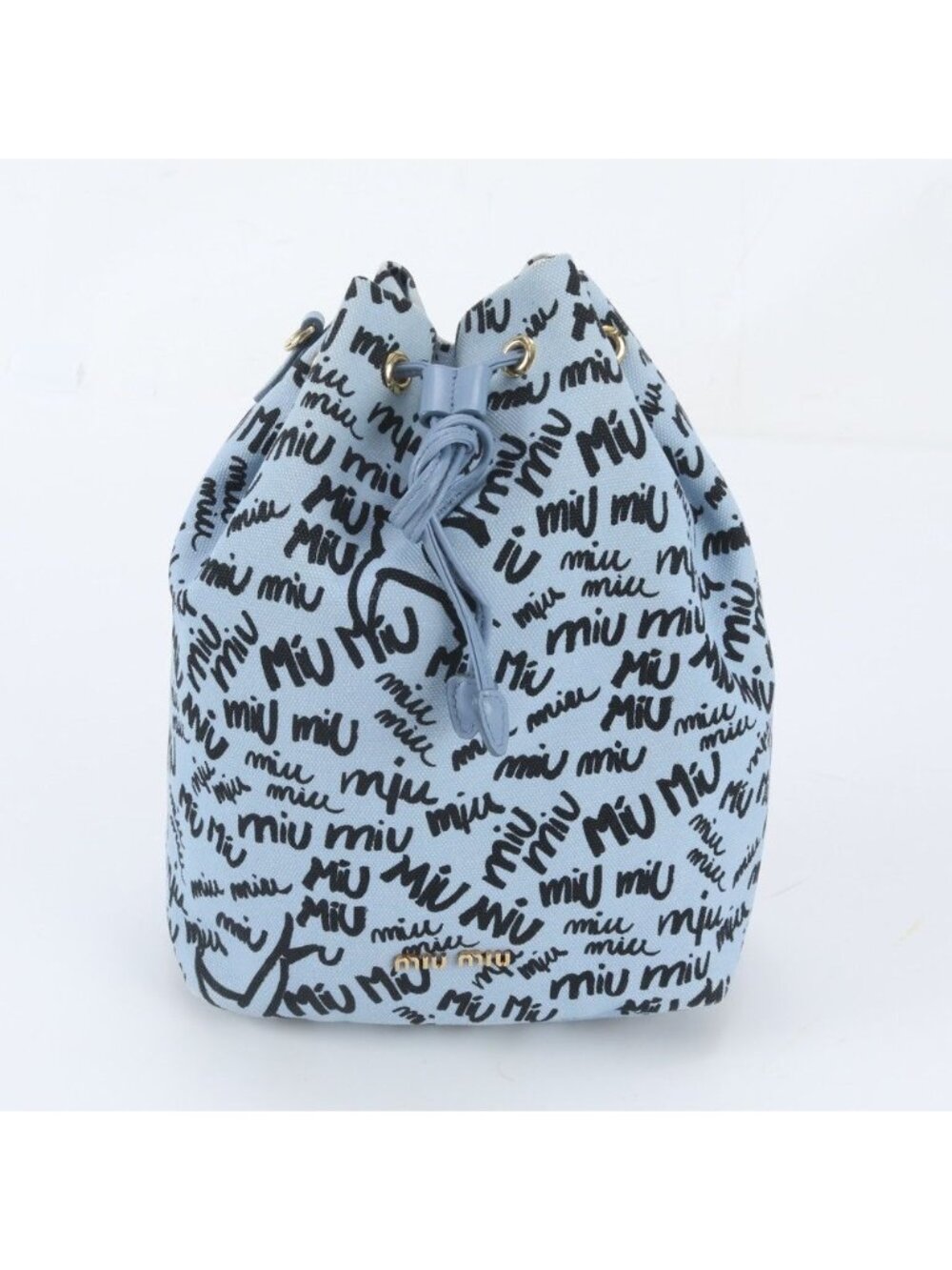 Miu Miu Drawstring Leather Canvas Handbag Clutch Second Pouch